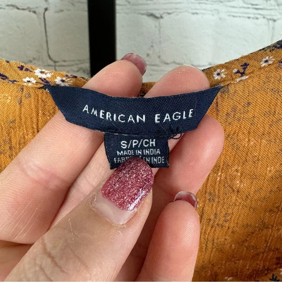 American Eagle Tan Floral Boho Baby Doll Dress Size Small - Picture 3 of 6